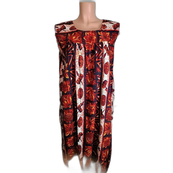 Ui Maika Tropical Print Honeymoon Dress with Red and Orange Hues Made in Hawaii - Picture 1 of 3